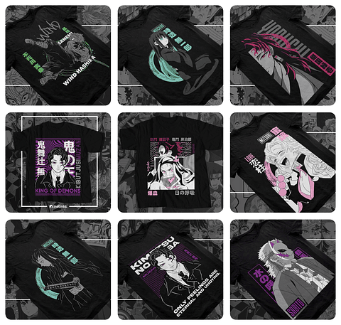 10 Artes Camisa Demon Slayer Arquivo em Eps