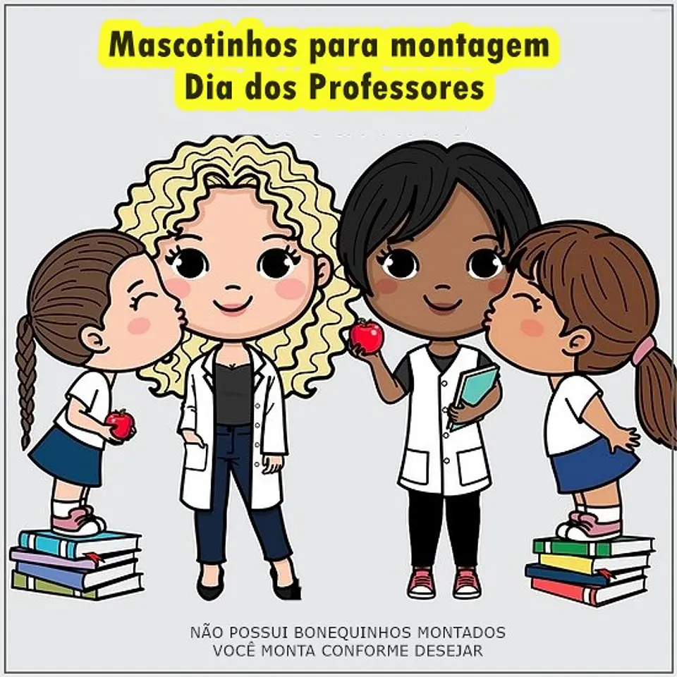 Kit Digital Dia dos Professores Mascotinhos para Montagem Completo Arquivos em Png 1