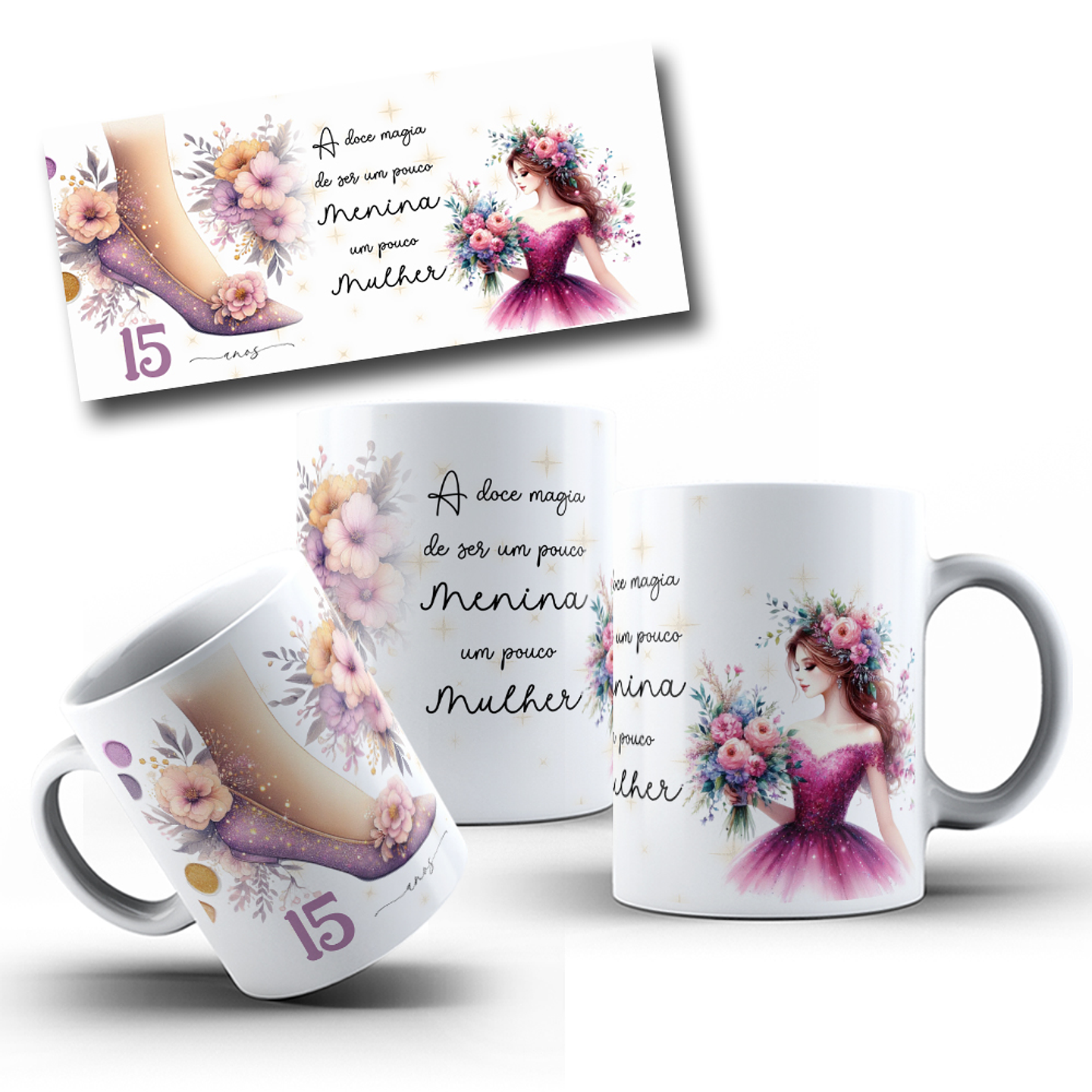16 Artes para Canecas Aniversário 15 anos Arquivo Editável 2