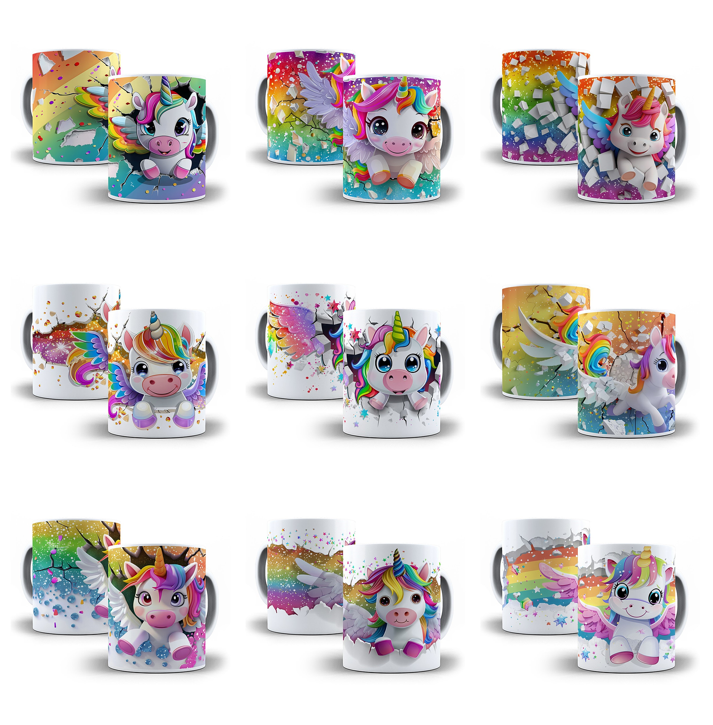 20 Artes para Canecas Unicornio 3d Arquivo em Jpg 2