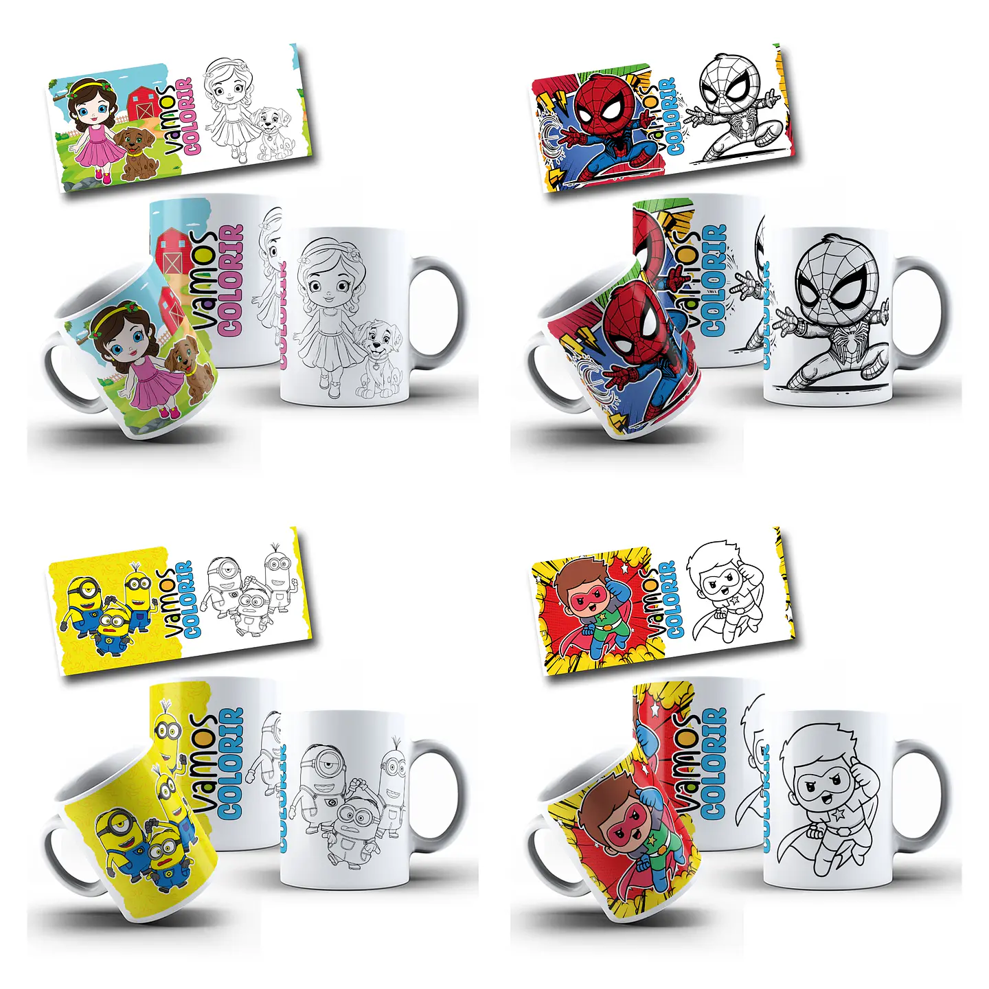 34 Artes para Caneca Dia das Crianças Para Colorir Personagens Arquivo Png  1