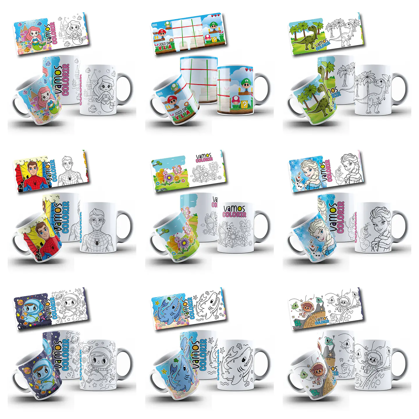 34 Artes para Caneca Dia das Crianças Para Colorir Personagens Arquivo Png  2