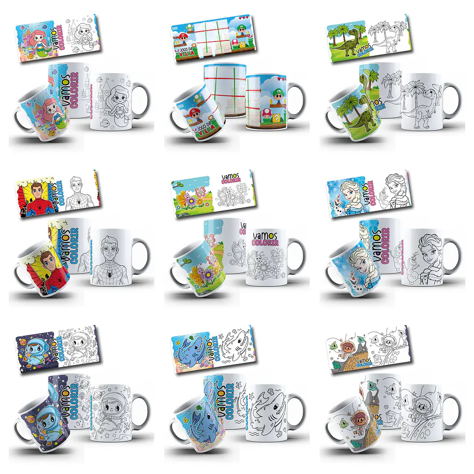 34 Artes para Caneca Dia das Crianças Para Colorir Personagens Arquivo Png  2