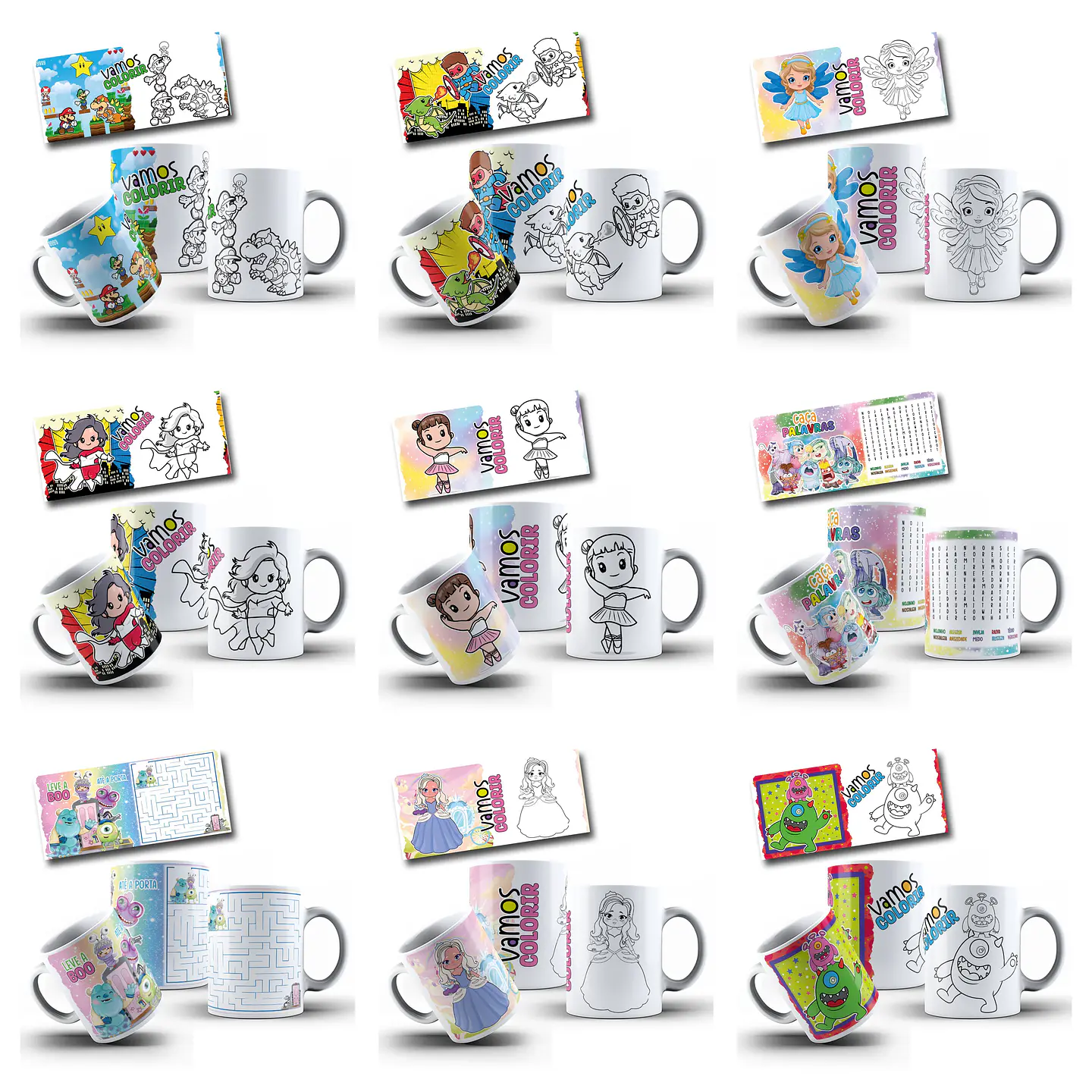 34 Artes para Caneca Dia das Crianças Para Colorir Personagens Arquivo Png  3