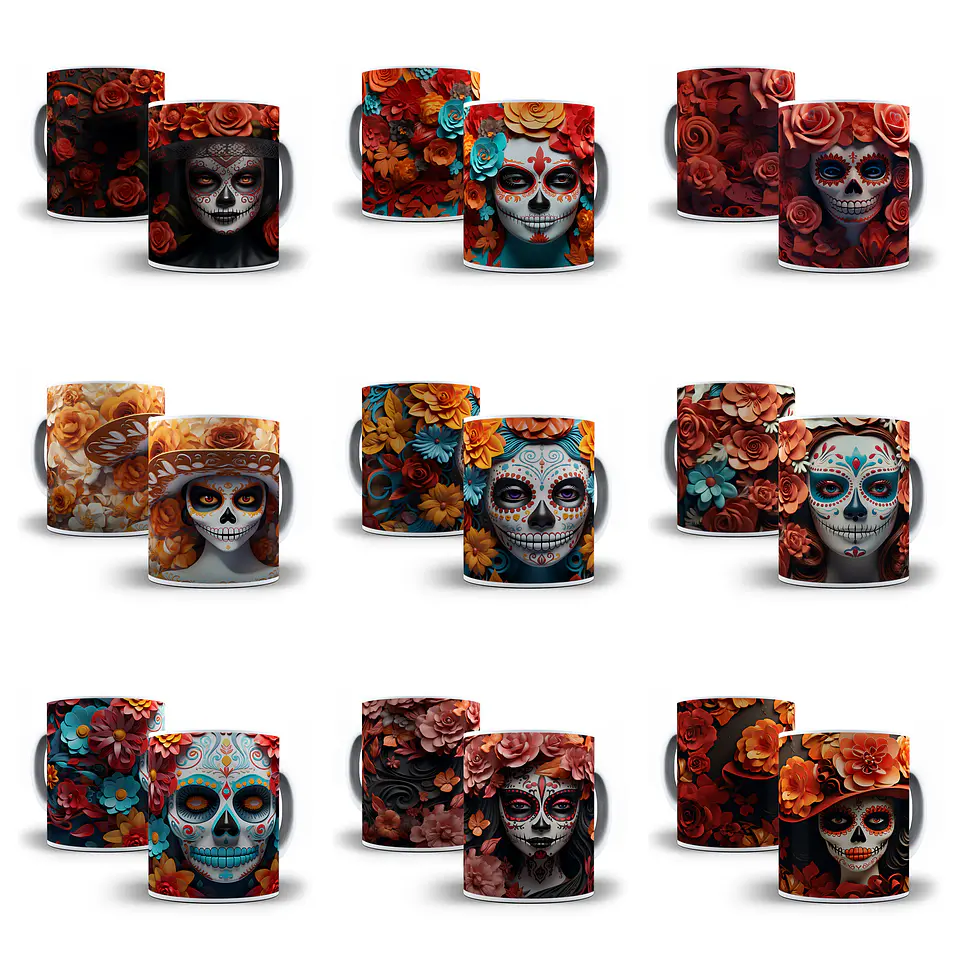 36 Artes para Caneca Dia dos Mortos Halloween 3d Arquivo Png   4
