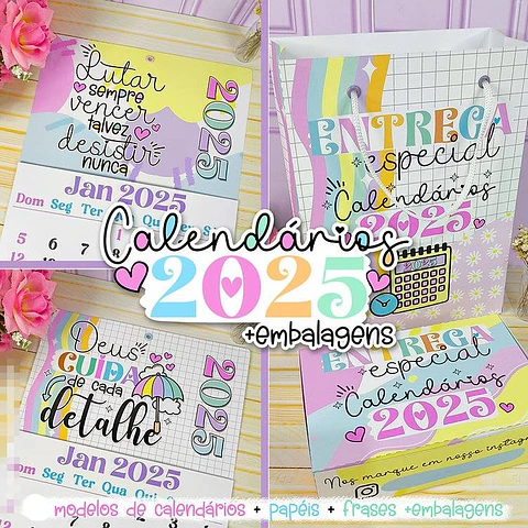 Arquivo Calendários Coloridos Mais Embalagens 2025 em Png