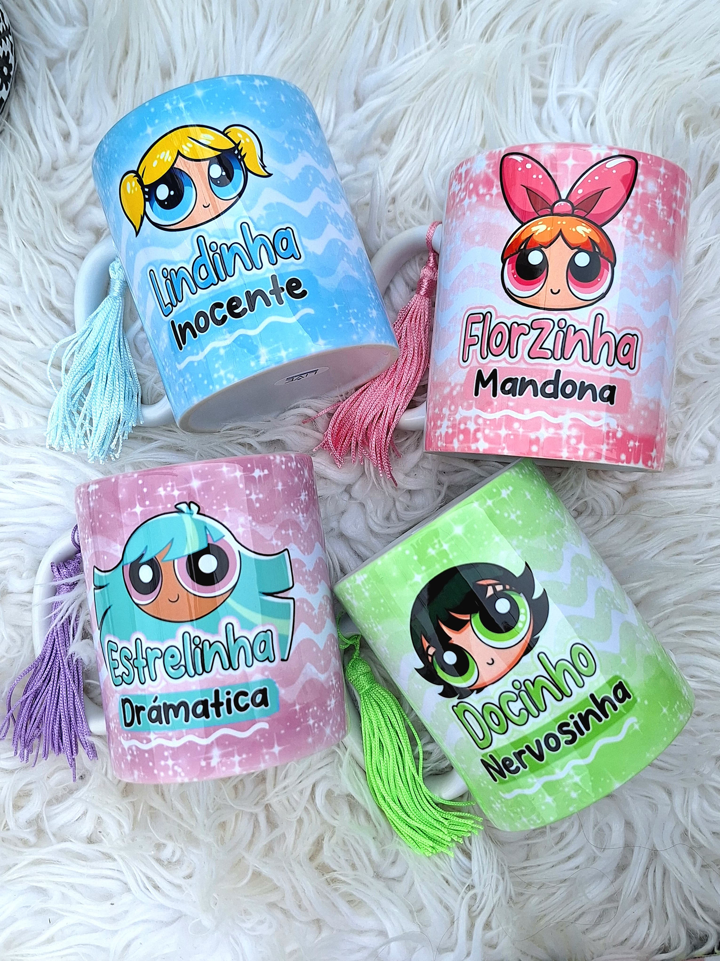 4 Artes para Caneca e Torre de Xícara Meninas Super Poderosas Personalidades Glitter Arquivo em Jpg   1