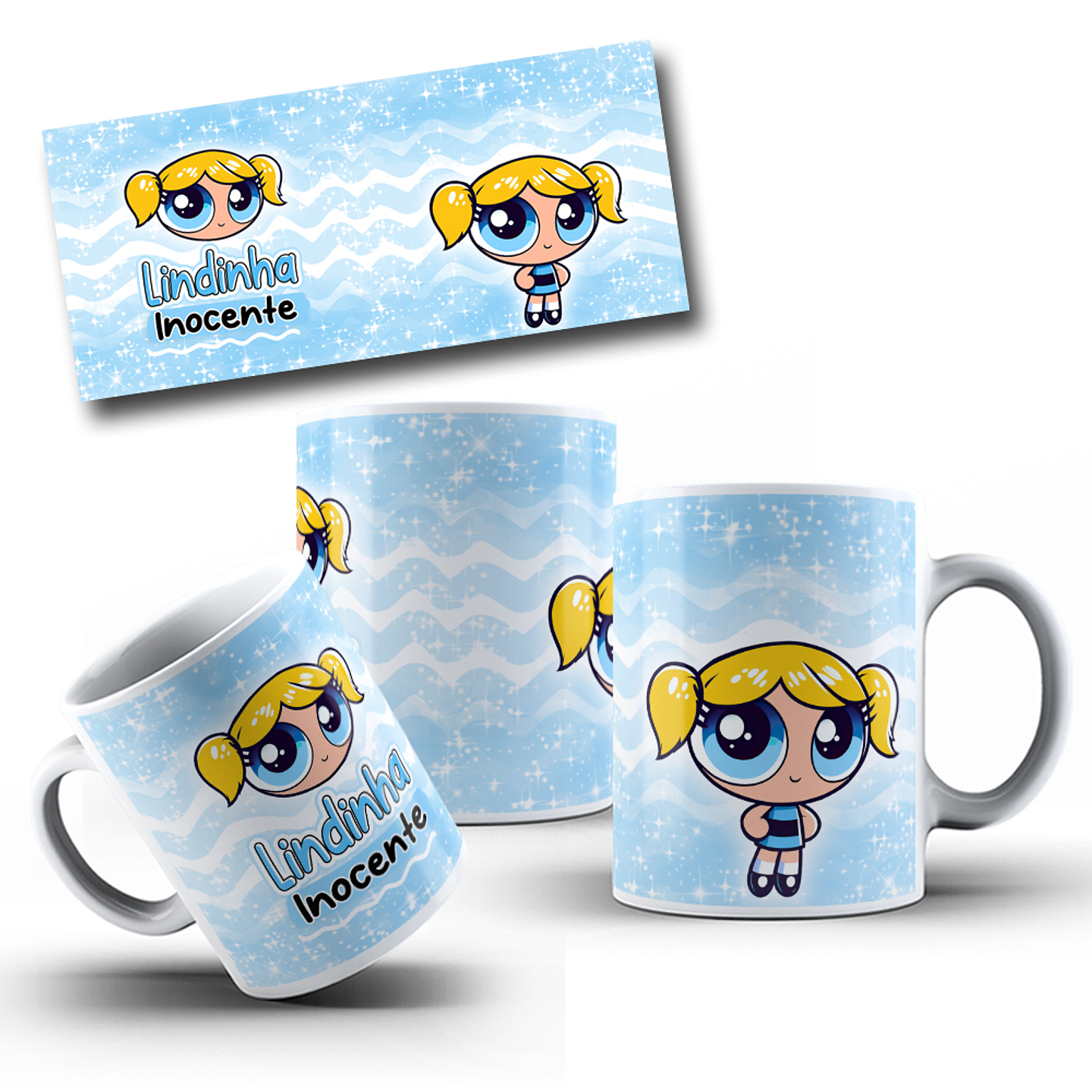 4 Artes para Caneca e Torre de Xícara Meninas Super Poderosas Personalidades Glitter Arquivo em Jpg   3