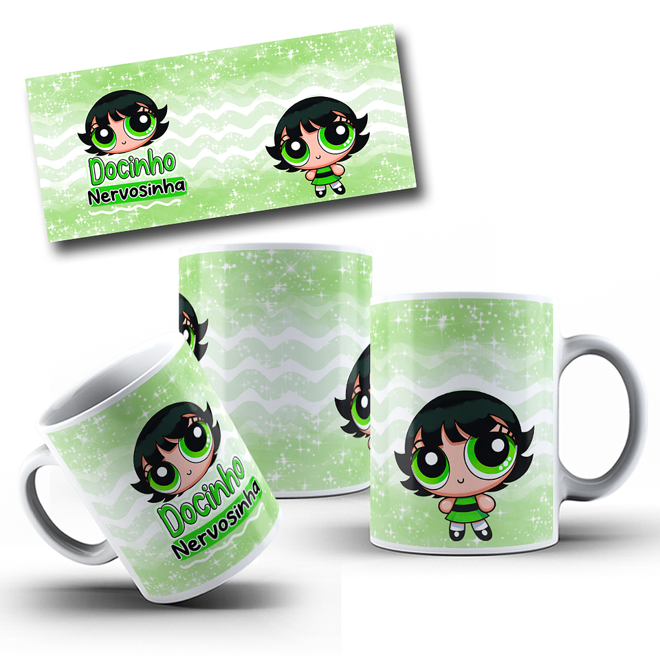4 Artes para Caneca e Torre de Xícara Meninas Super Poderosas Personalidades Glitter Arquivo em Jpg   4