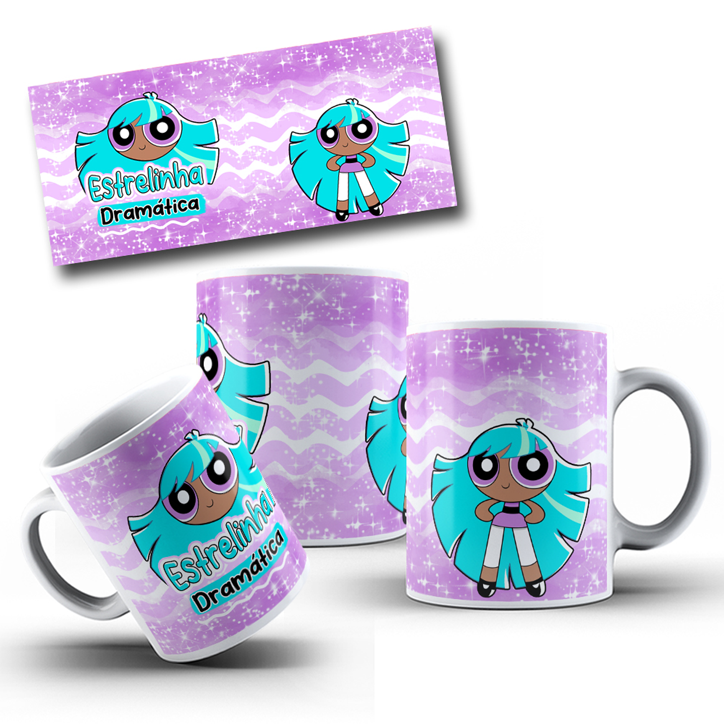 4 Artes para Caneca e Torre de Xícara Meninas Super Poderosas Personalidades Glitter Arquivo em Jpg   5