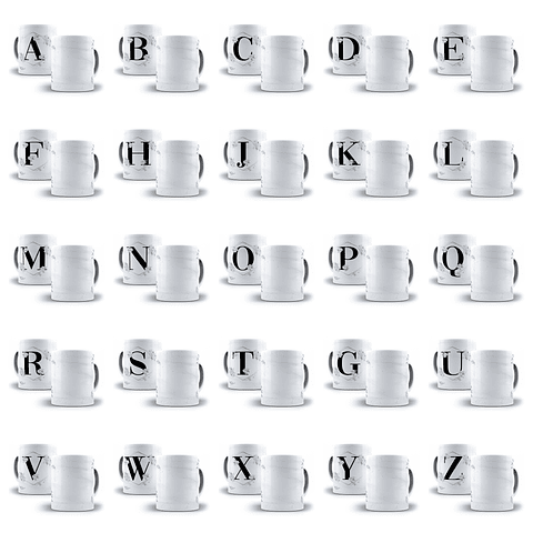 26 Artes para Caneca Alfabeto Prata Arquivo em Jpg