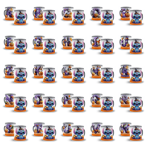 26 Artes para Caneca Alfabeto Stitch Halloween Arquivo em Jpg 