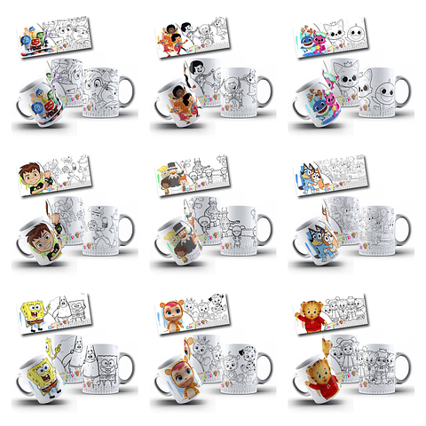 26 Artes para Caneca Personagens para Pintar Arquivo em Jpg 