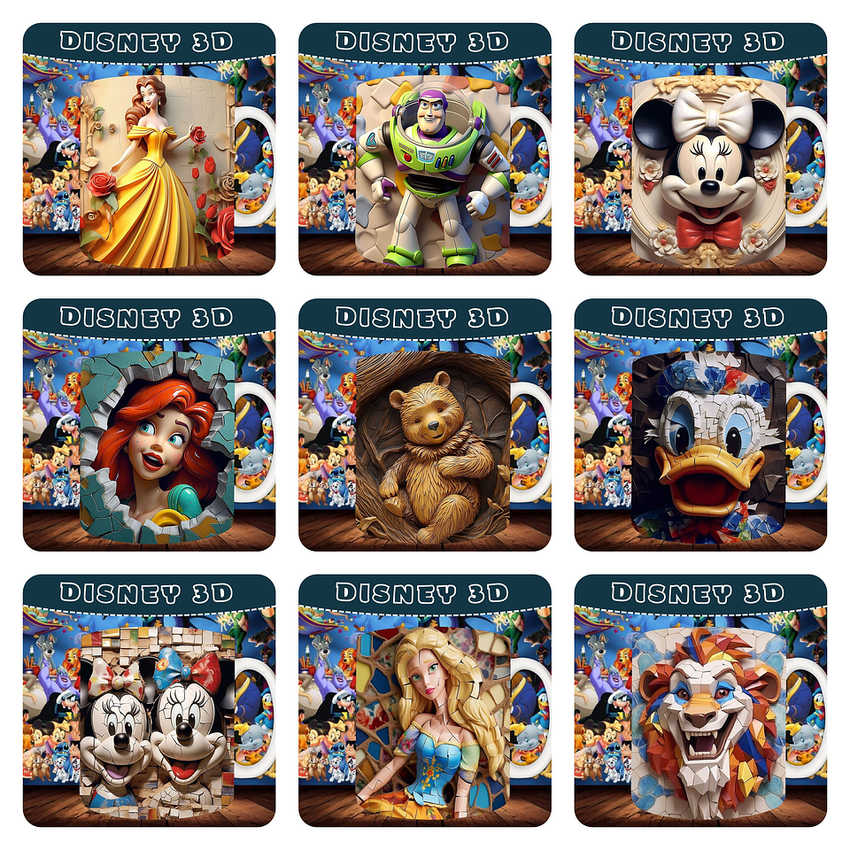 30 Artes para Caneca Personagens Disney 3D Arquivo em Jpg   2