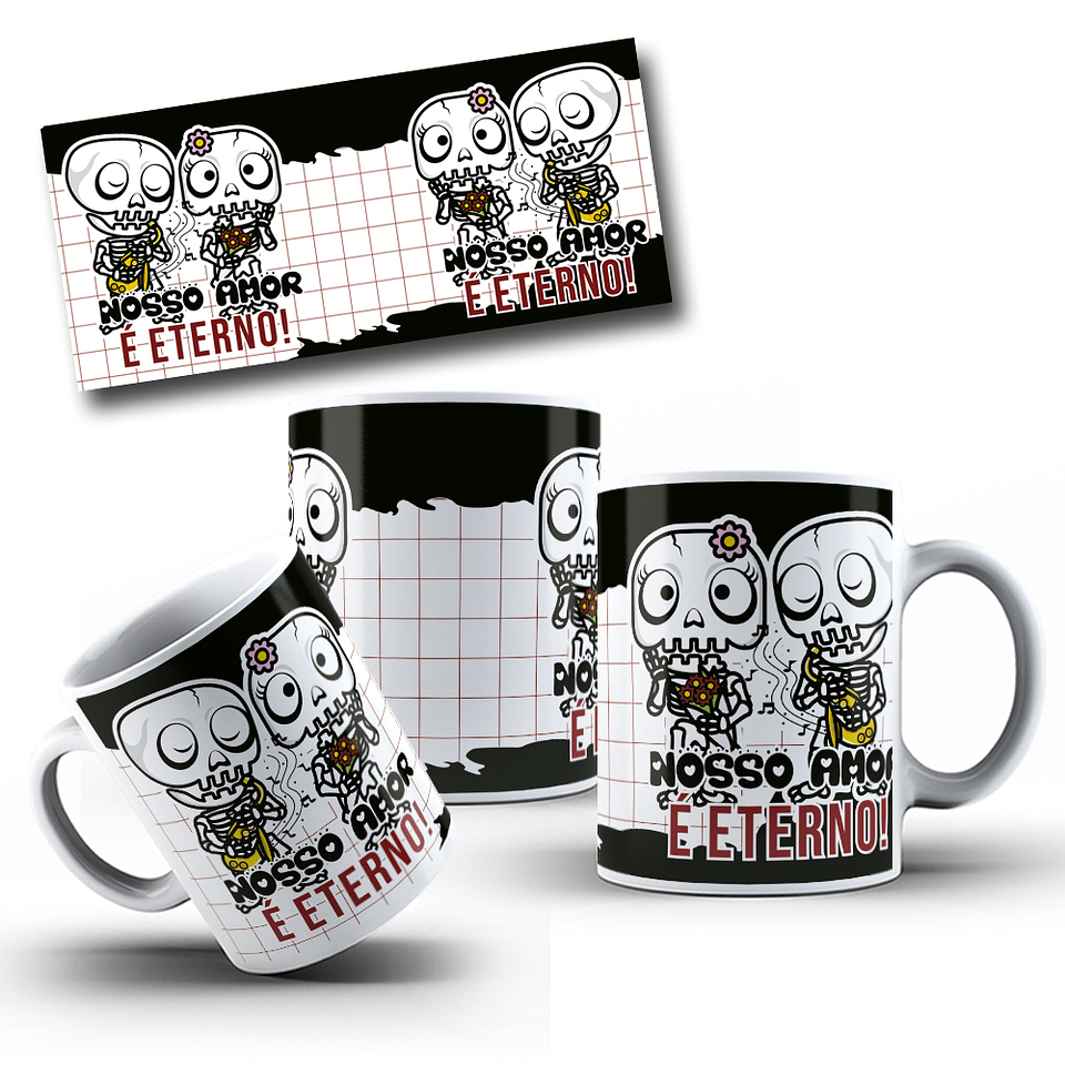 5 Artes para Caneca Dia dos Namorados Love Skull Arquivo Editável 1