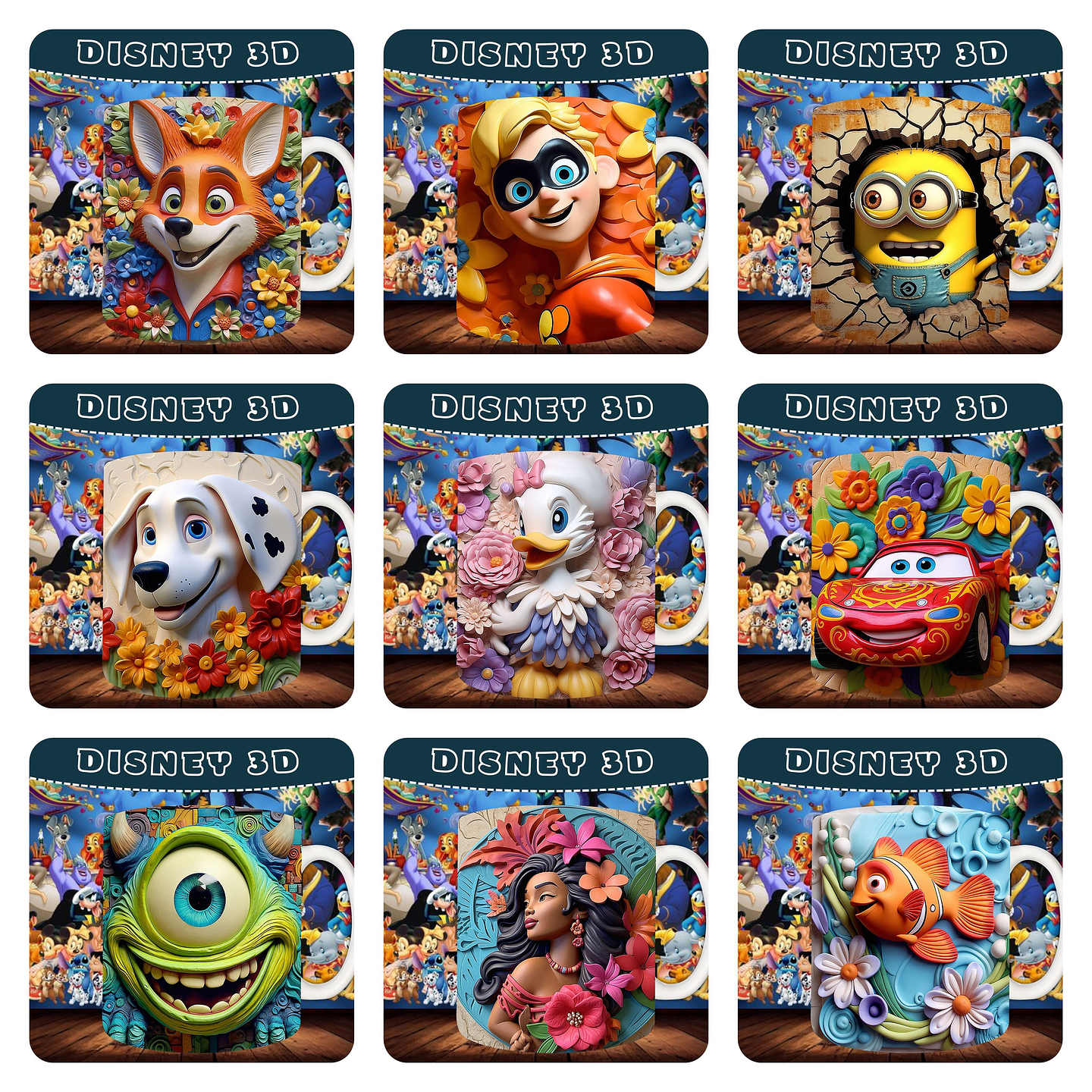 30 Artes para Caneca Personagens Disney 3D Arquivo em Jpg   3