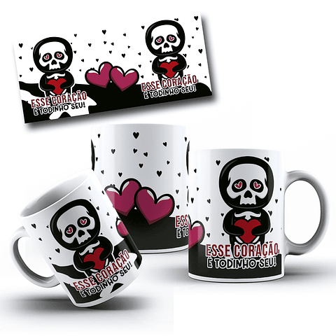 5 Artes para Caneca Dia dos Namorados Love Skull Arquivo Editável