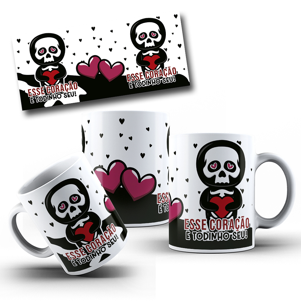 5 Artes para Caneca Dia dos Namorados Love Skull Arquivo Editável 5