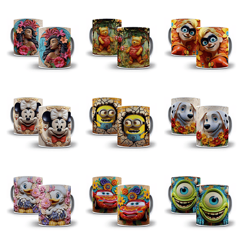 30 Artes para Caneca Personagens Disney 3D Arquivo em Jpg  