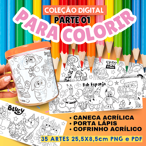 35 Artes para Caneca Colorir Personagens Dia das Crianças Arquivo em Jpg  