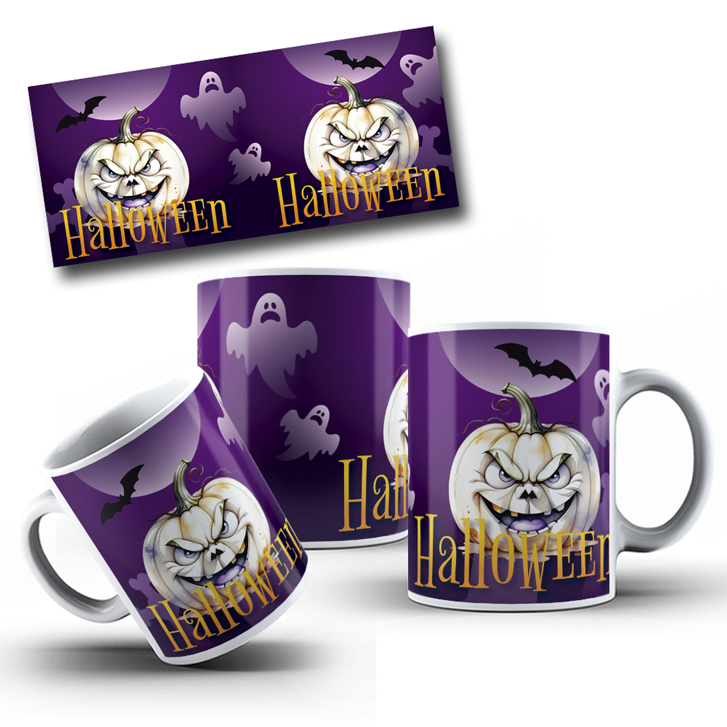 6 Artes para Caneca Abobora Halloween Arquivo Editável 2