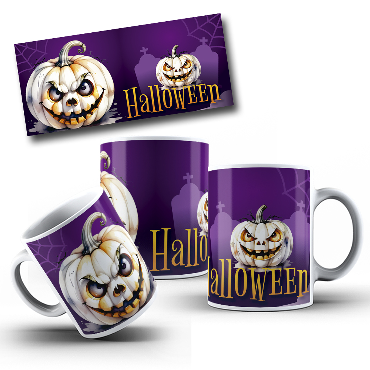 6 Artes para Caneca Abobora Halloween Arquivo Editável 6