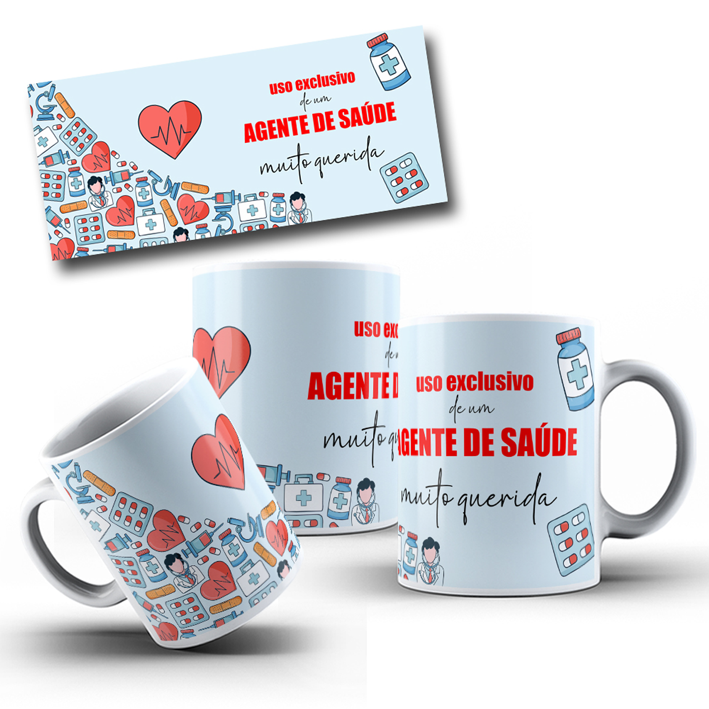 6 Artes para Caneca Agente de Saúde Arquivo em Editável 3