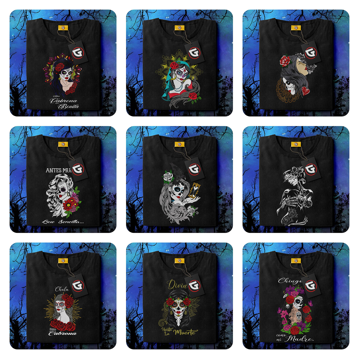 9 Artes para Camisa Caveira Mexicana Arquivo em Png 1