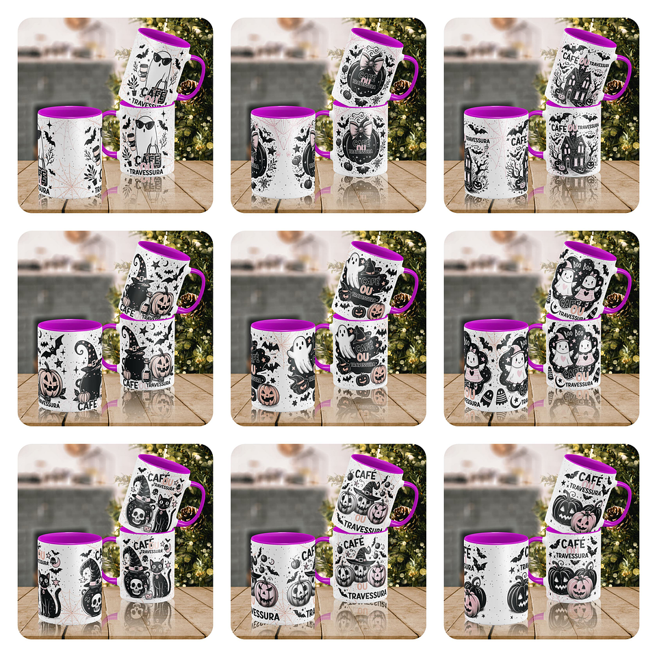 10 Artes para Caneca Halloween Cute Arquivo Editável 1