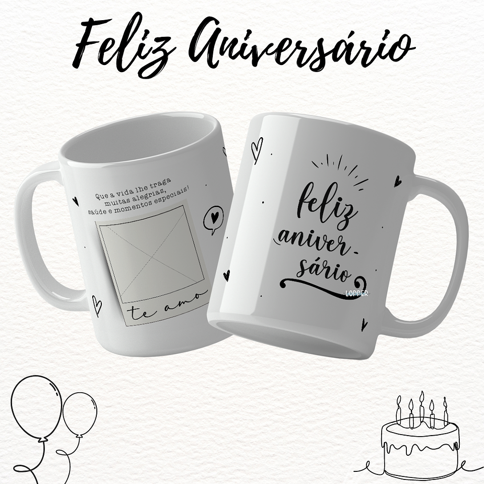 16 Artes para Caneca Feliz Aniversário Arquivo Editável 1