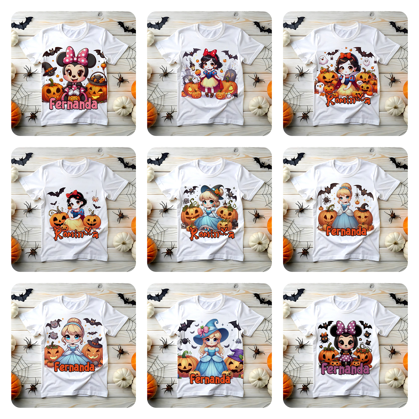 20 Artes para Camisa Infantil Halloween Princesas e Minnie Arquivo em Png 1