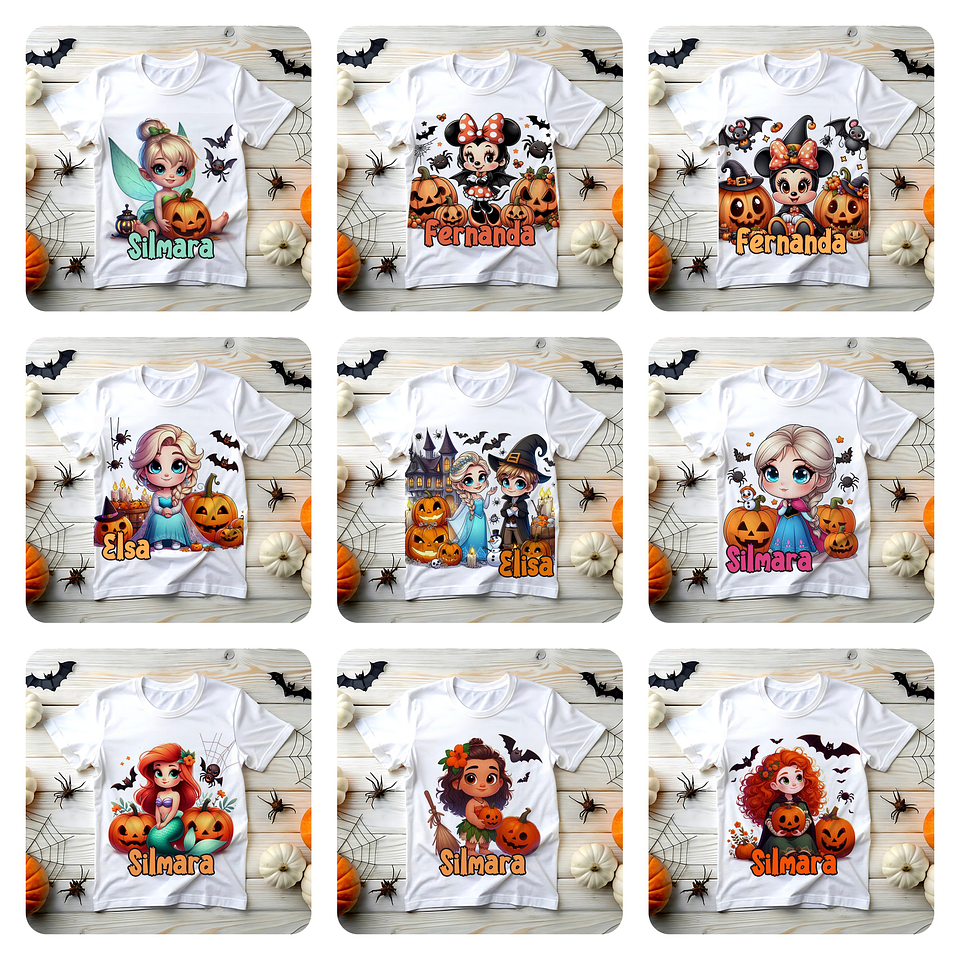 20 Artes para Camisa Infantil Halloween Princesas e Minnie Arquivo em Png 2
