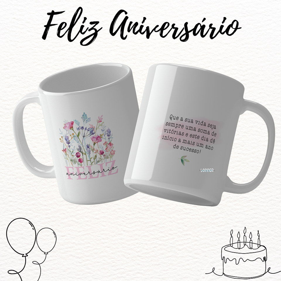 16 Artes para Caneca Feliz Aniversário Arquivo Editável 10