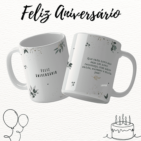 16 Artes para Caneca Feliz Aniversário Arquivo Editável