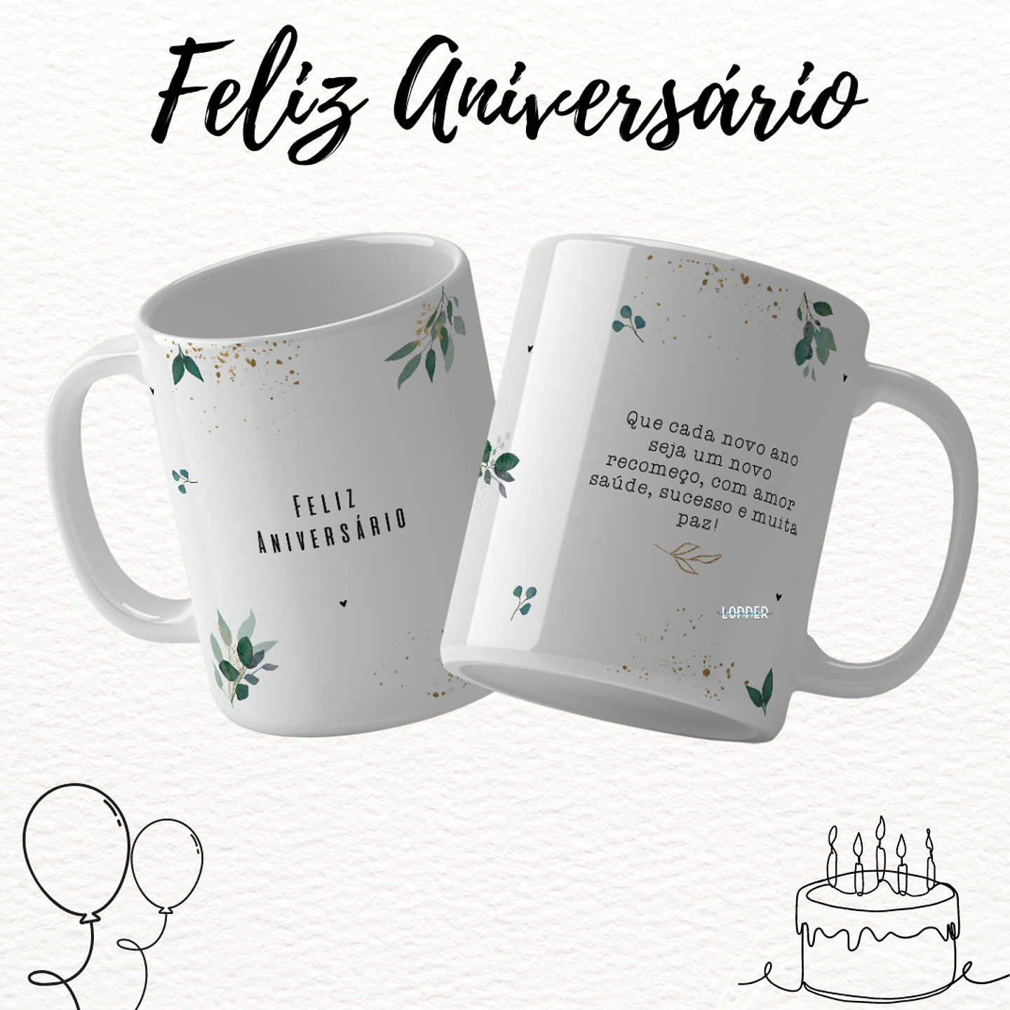 16 Artes para Caneca Feliz Aniversário Arquivo Editável 11