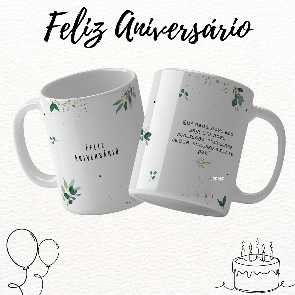 16 Artes para Caneca Feliz Aniversário Arquivo Editável 11