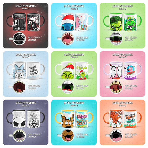 16 Artes para Caneca Personagens Bocão Arquivo em Jpg 
