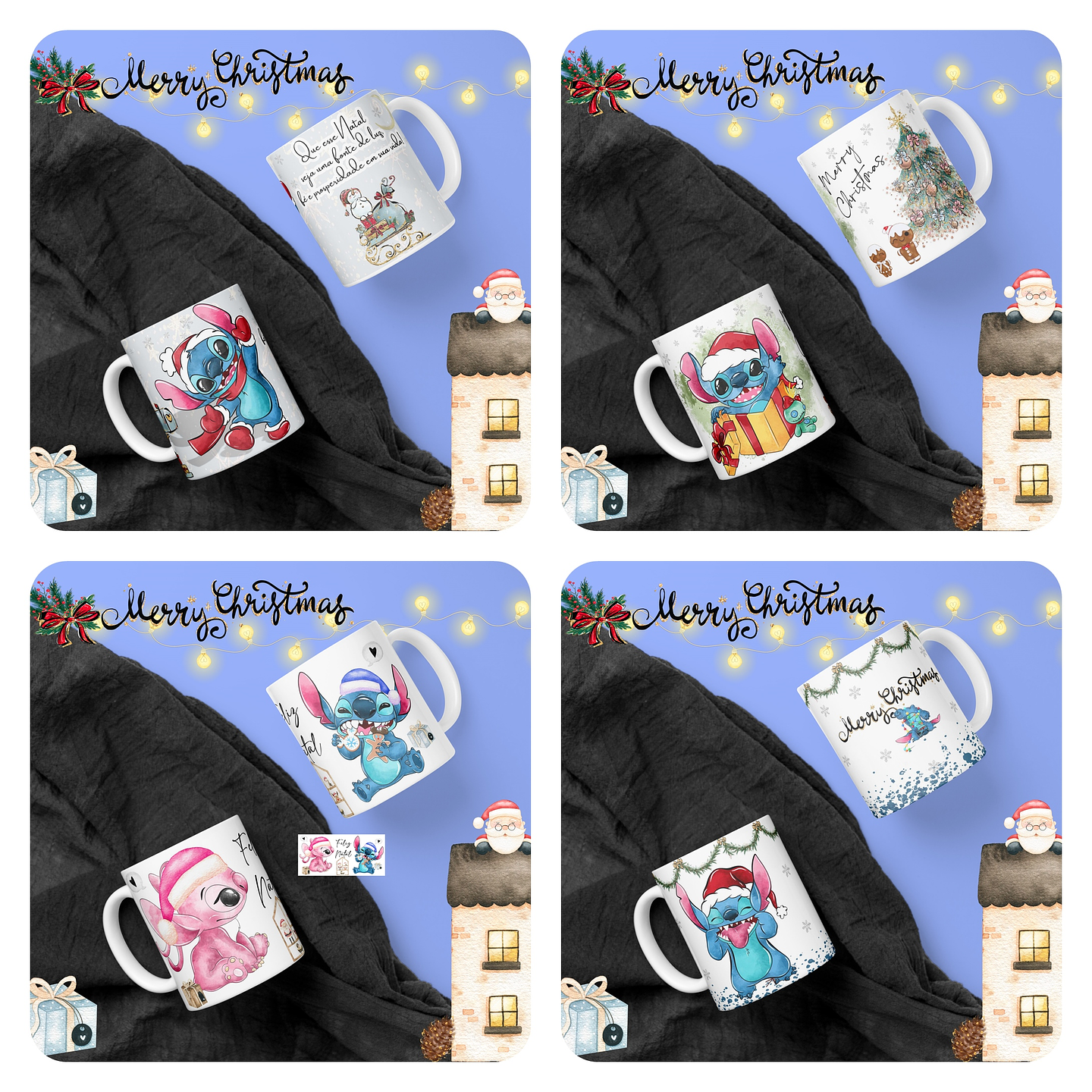 17 Artes para Caneca, Camisa e Bolinha Natal Stitch Arquivo Editável 3