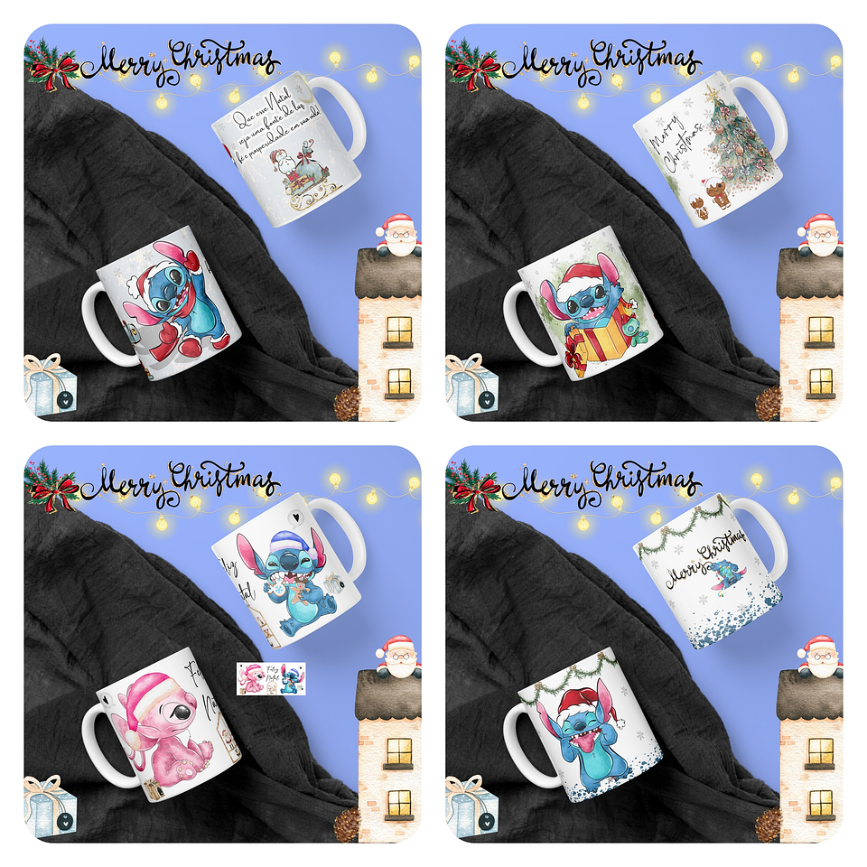 17 Artes para Caneca, Camisa e Bolinha Natal Stitch Arquivo Editável 3