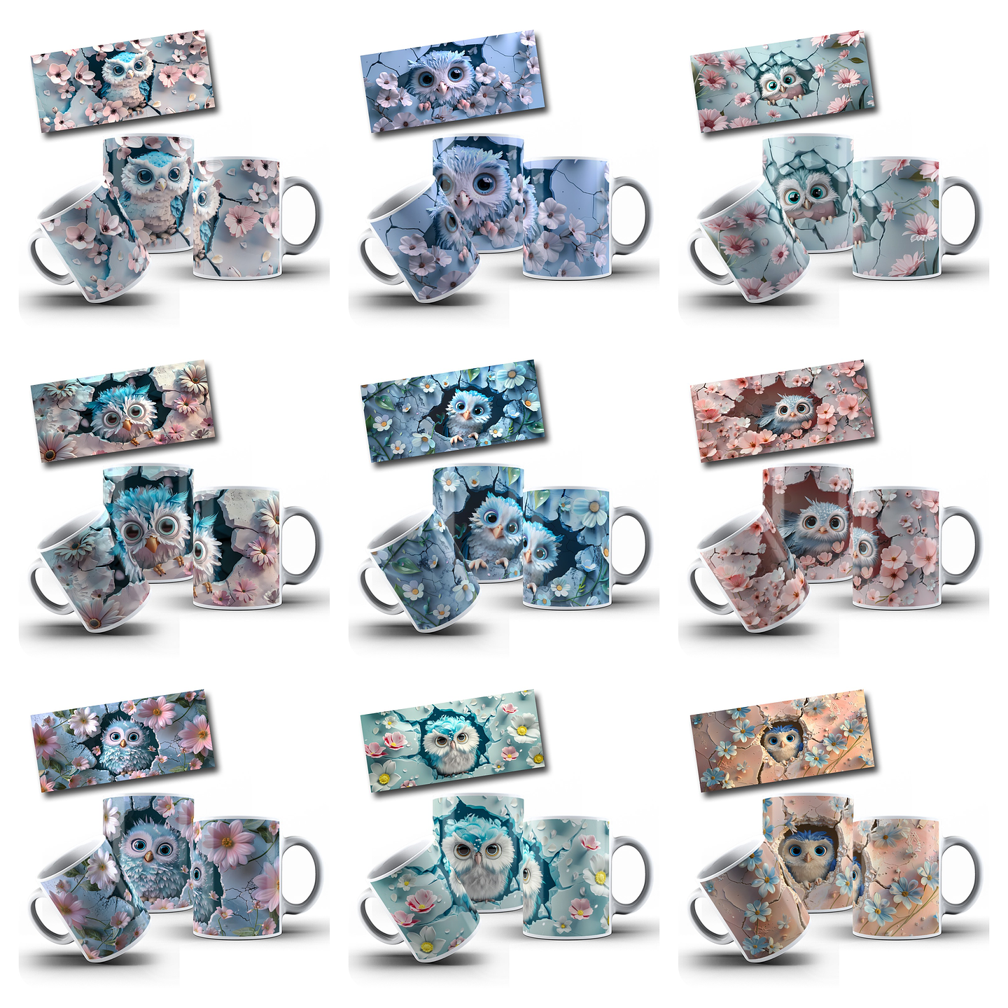 20 Artes para Caneca Corujas 3d Arquivo em Jpg 2