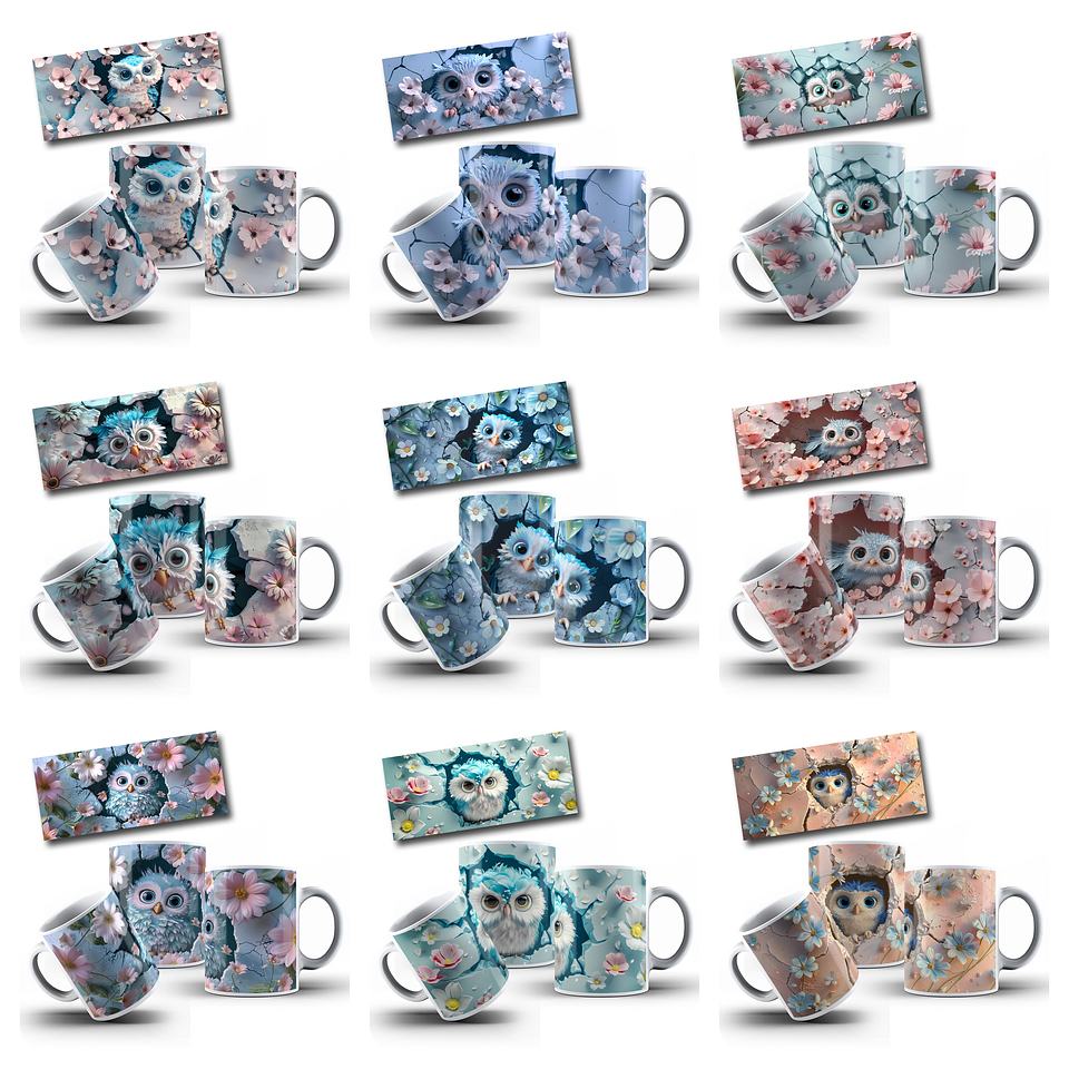 20 Artes para Caneca Corujas 3d Arquivo em Jpg 2