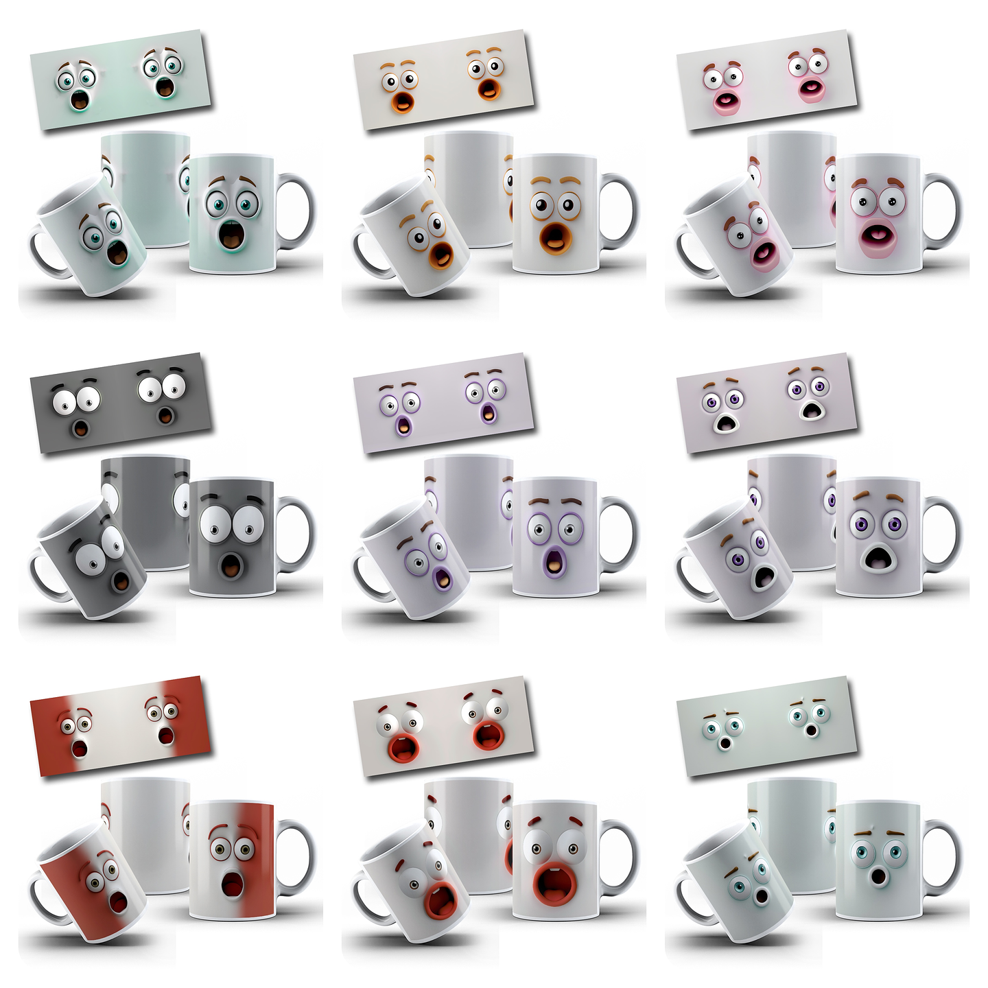 29 Artes para Caneca Carinhas 3D Arquivo em Jpg 3