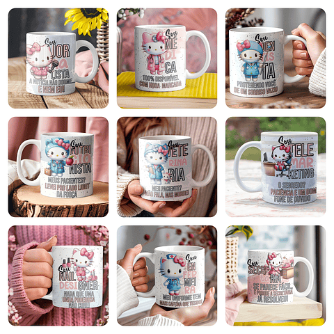 14 Artes para Caneca Hello Kitty Profissões Arquivo Editável