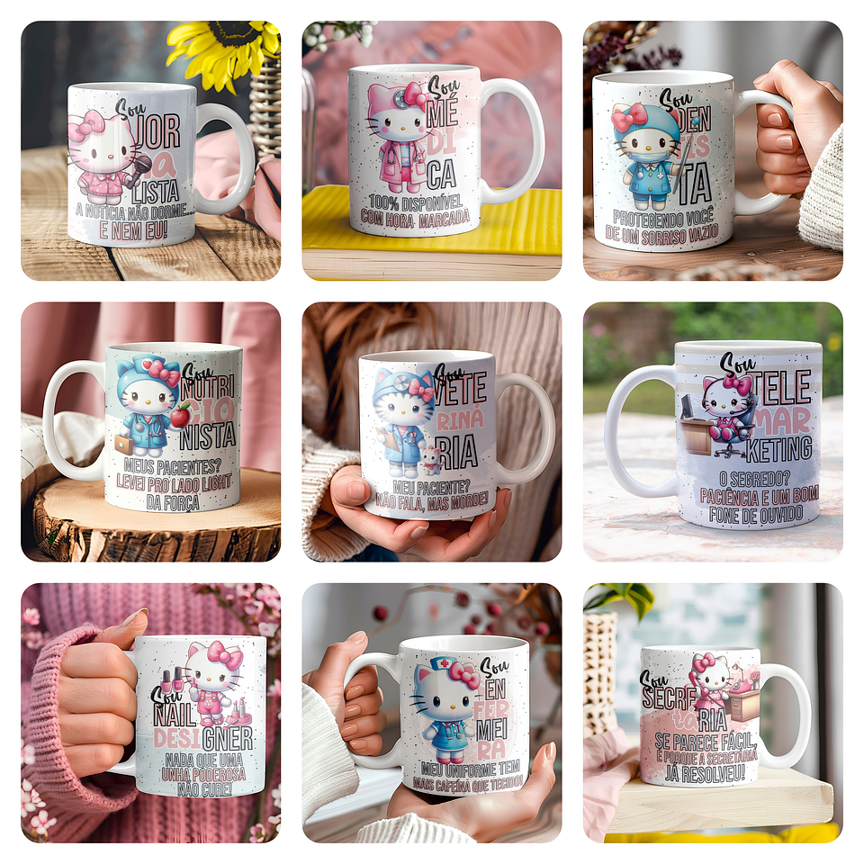 14 Artes para Caneca Hello Kitty Profissões Arquivo Editável 1