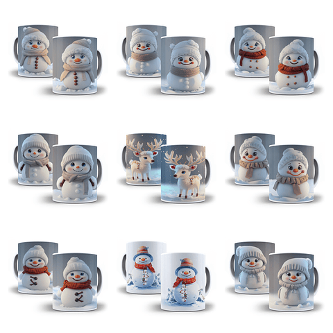 32 Artes para Caneca Natal Boneco de Neve 3d Arquivo em Jpg