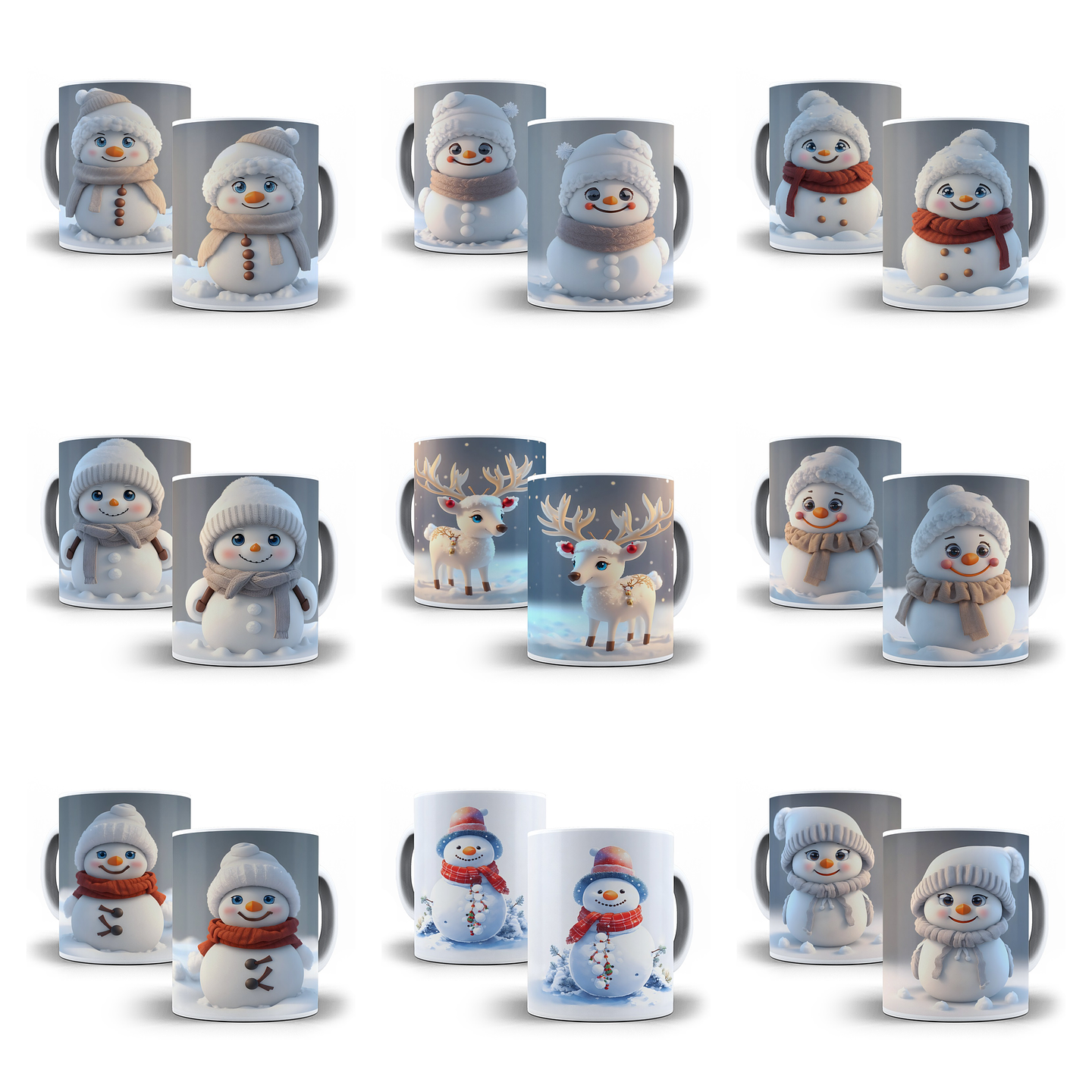 32 Artes para Caneca Natal Boneco de Neve 3d Arquivo em Jpg 1