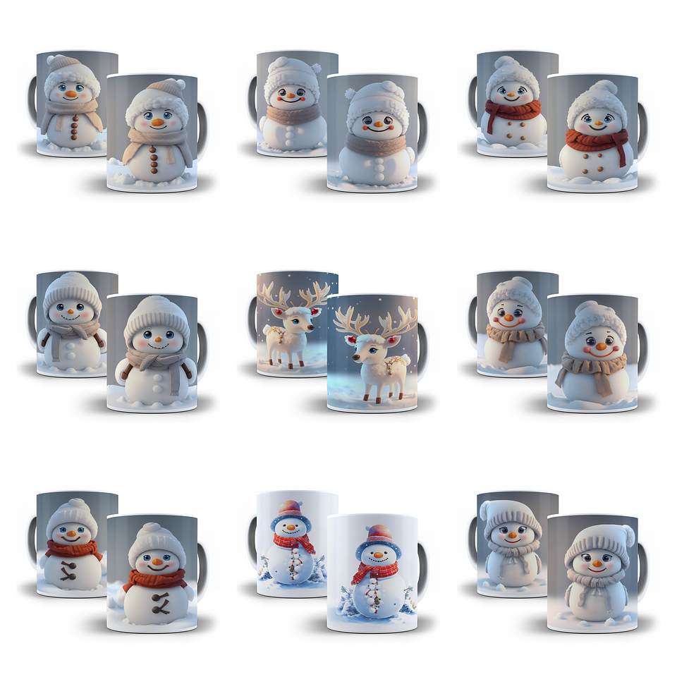 32 Artes para Caneca Natal Boneco de Neve 3d Arquivo em Jpg 1