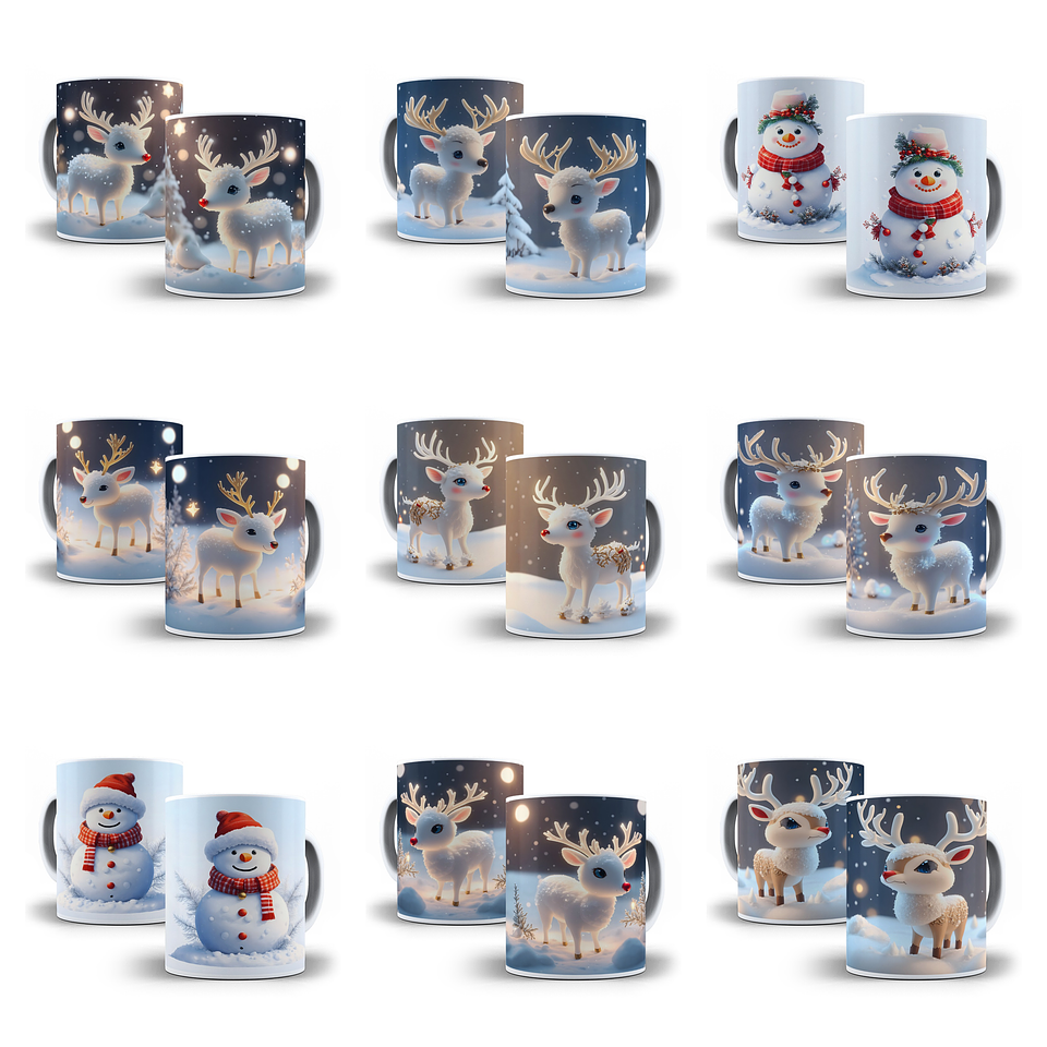 32 Artes para Caneca Natal Boneco de Neve 3d Arquivo em Jpg 3