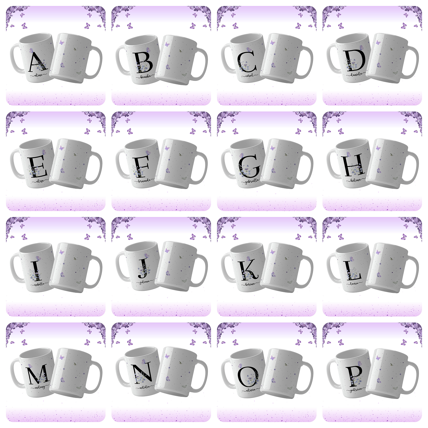 26 Artes para Caneca Alfabeto Lilás Arquivo Editável 2