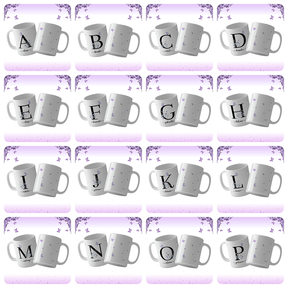 26 Artes para Caneca Alfabeto Lilás Arquivo Editável 2